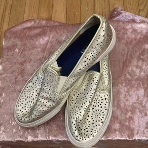 Sperry Womens Top Sider Gold Cut Out Slip On Leather Sneaker Shoes Size 8 Memory